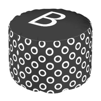 Simple Black and White Dots Circles Monogram Pouf