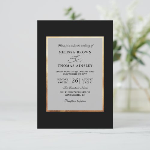 Simple Black and White Elegance QR Code Wedding Invitation