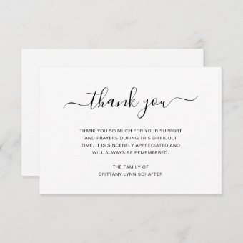 Simple Black And White Elegant Funeral Sympathy Thank You Card 