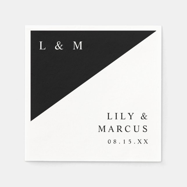 Simple Black And White Elegant Monogram Wedding Napkins (Front)