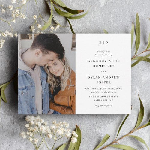 Simple Black and White Elegant Photo Wedding  Invitation