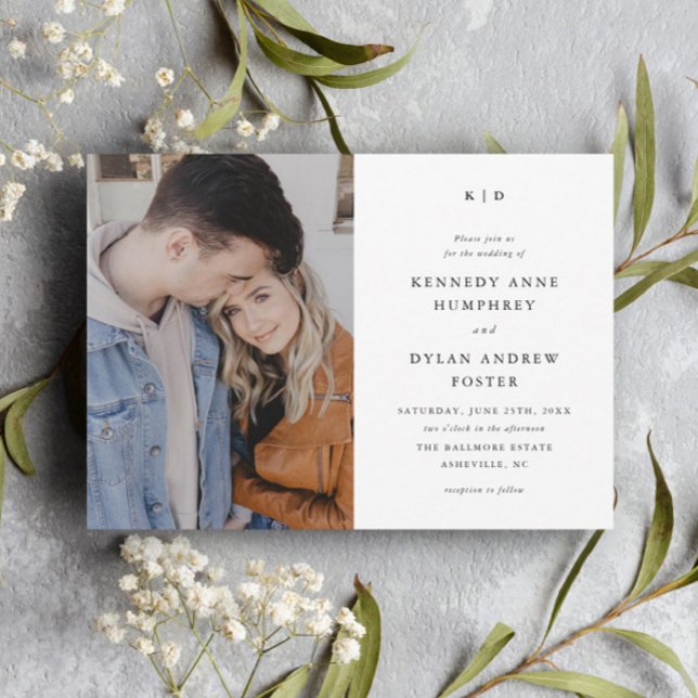 Simple Black and White Elegant Photo Wedding  Invitation (Simple Black and White Typography Minimal Photo Wedding Invitations.)