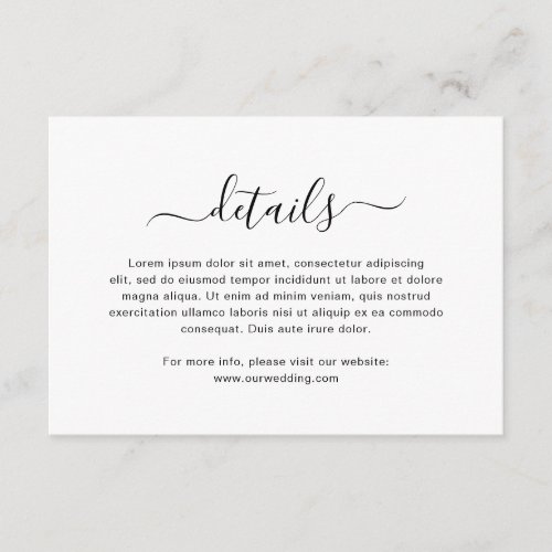 Simple Black and White Elegant Script Wedding Enclosure Card