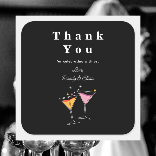 Simple Black and White Elegant Thank You Square Sticker | Zazzle