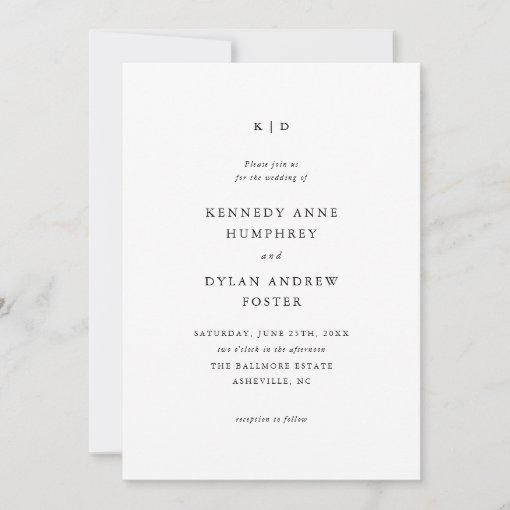 Simple Black and White Elegant Wedding Invitation | Zazzle