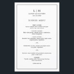 Simple Black and White Elegant Wedding Menu<br><div class="desc">Simple wedding menu featuring a modern yet elegant design with your two letter monogram along with your names and date surrounded by a thin border. All text is in black, over a white background and the backside is solid black. The fonts and background colors may be changed to any colors...</div>