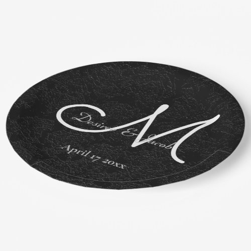 Simple Black And White Elegant Wedding Monogram Paper Plates