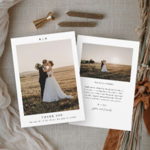 Simple Black and White Elegant Wedding Photo Thank You Card