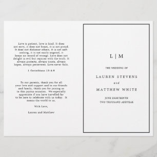 Simple Black and White Elegant Wedding Program