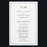 Simple Black and White Elegant Wedding Program<br><div class="desc">Simple Wedding Program featuring a modern yet elegant design with your two letter monogram at the top and your details surrounded by a thin border. All text is in black over a white background and may be changed in the design editing tool. The front has your order of ceremony and...</div>