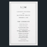 Simple Black and White Elegant Wedding Program<br><div class="desc">Simple Wedding Program featuring a modern yet elegant design with your two letter monogram at the top and your details surrounded by a thin border. All text is in black over a white background and may be changed in the design editing tool. The front has your order of ceremony and...</div>