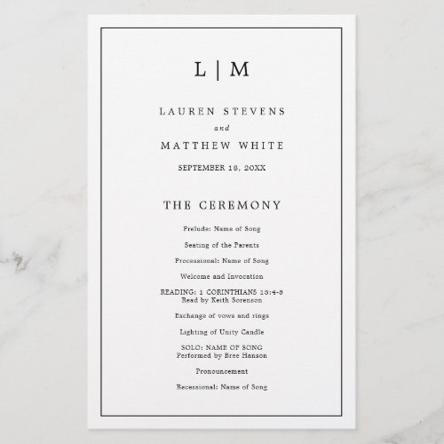 Simple Black and White Elegant Wedding Program