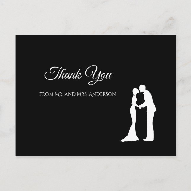 Simple Black and White Elegant Wedding Thank you Postcard (Front)
