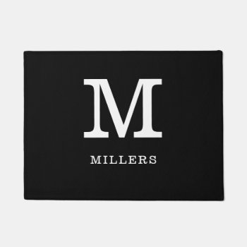 Simple Black And White Family Name Monogrammed Doormat by InitialsMonogram at Zazzle