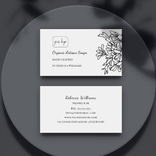 Simple Black and White Floral Hand Made Soap Business Card