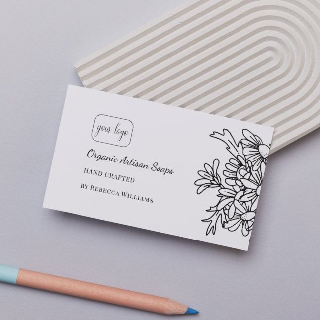 Simple Black and White Floral Hand Made Soap  Business Card (Creator Uploaded)