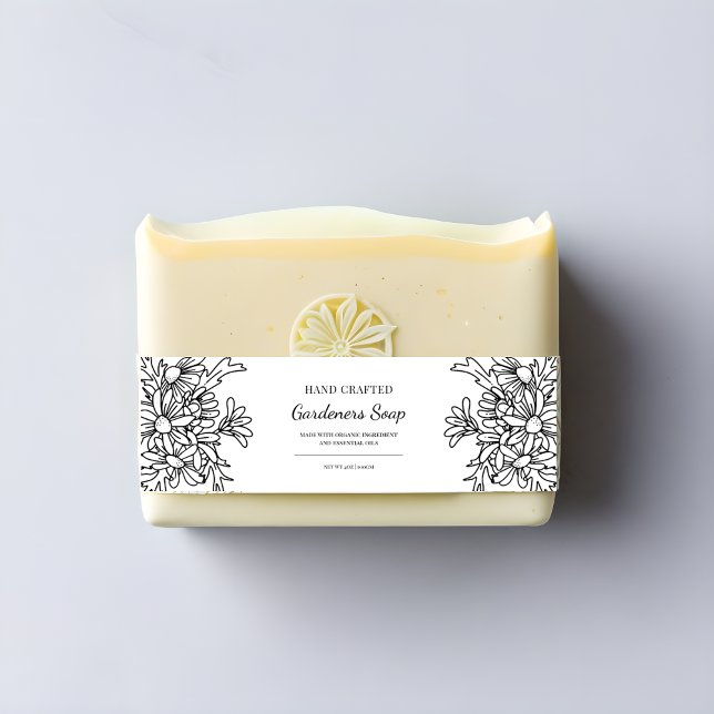 Simple Black and White Floral Hand Made Soap Label Invitation Belly Band (Creator Uploaded)
