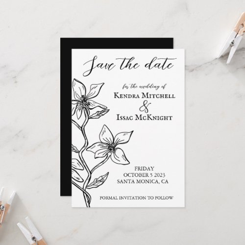 Simple Black and White Floral  Invitation