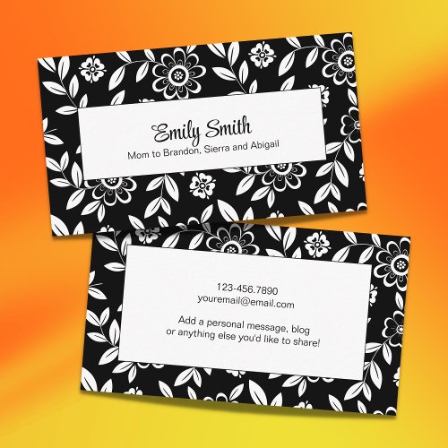 Simple Black and White Floral Mommy Personal Calling Card
