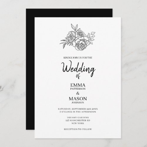 Simple Black and White Floral Outline Invitation