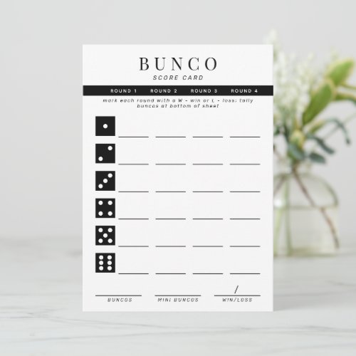 Simple Black and White Four Round Bunco Score Card