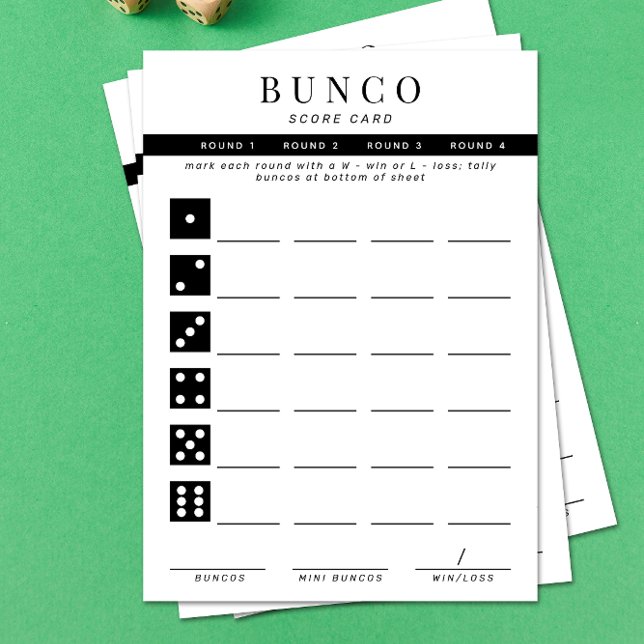 Simple Black and White Four Round Bunco Score Card (Creator Uploaded)