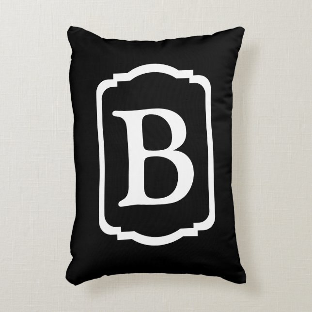 Simple Black and White Framed Monogram Accent Pillow (Front(Vertical))