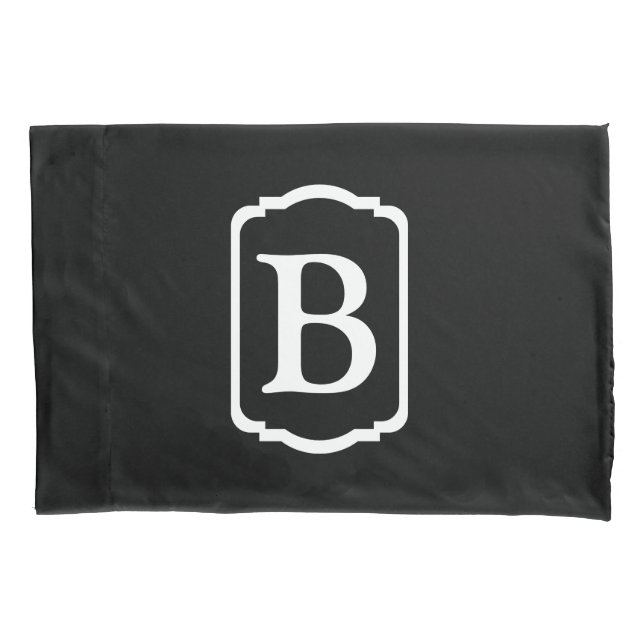 Simple Black and White Framed Monogram Pillow Case (Front)