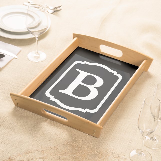 Simple Black and White Framed Monogram Serving Tray (Front)