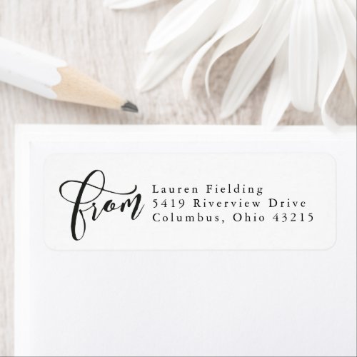 Simple black and white from script return address label