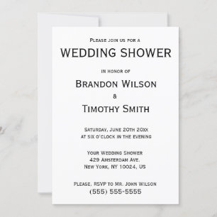 Simple Black And White Gay Wedding Shower Invites