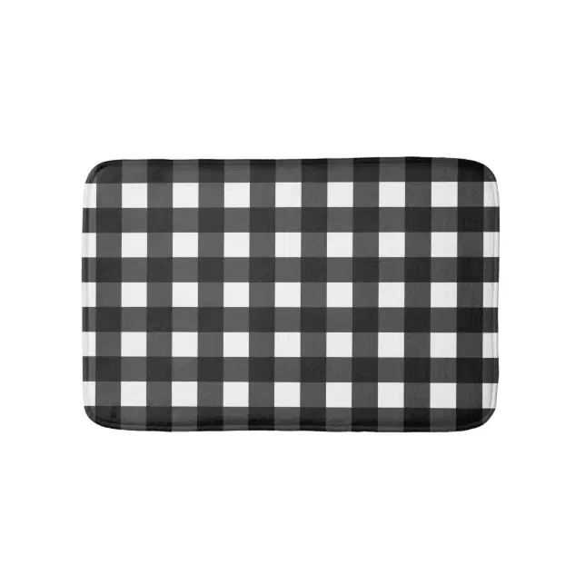 Simple Black and White Gingham Bath Mat Zazzle