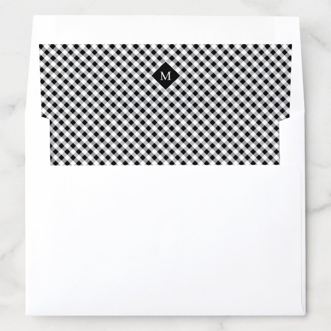 Simple black and white gingham pattern monogram envelope liner (In Envelope)