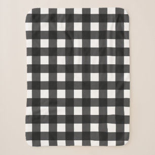 Simple Black and White Gingham Sherpa Blanket