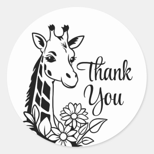 Simple Black And White Giraffe Thank You Classic Round Sticker