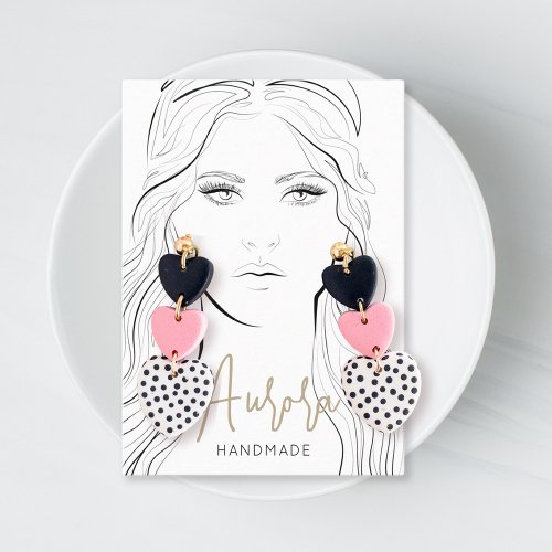 Simple Black and White Girl Drawing Jewelry  Business Card
