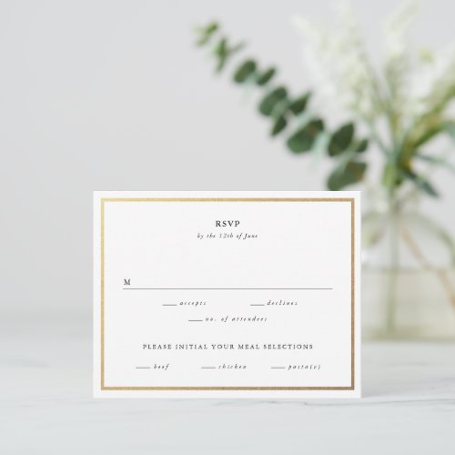 Simple Black and White Gold Elegant Wedding  RSVP Card