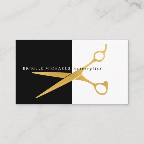 Simple Black and White Gold Scissors Hairstylist Appointment Card