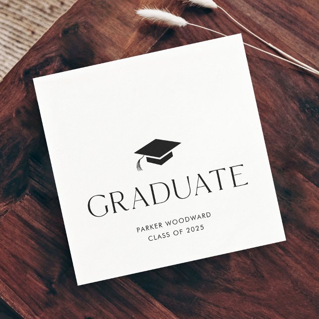 Simple black and white graduation cap napkins (Simple black and white graduation cap party napkins.)