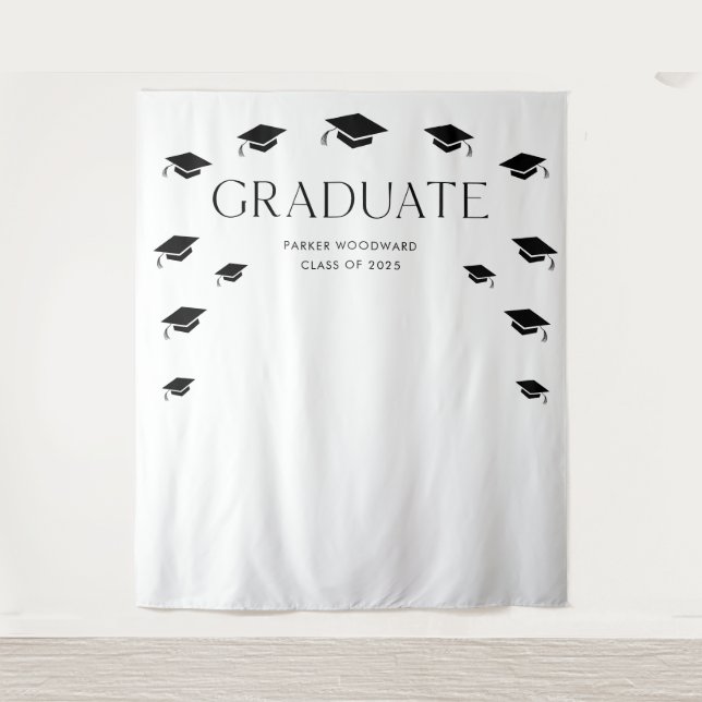 Simple black and white graduation cap tapestry (Front)