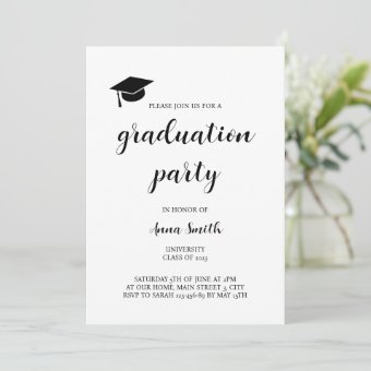 Simple Black and White Graduation Party Invitation | Zazzle