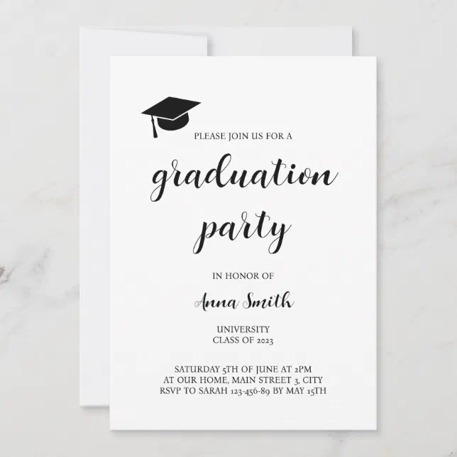 Simple Black and White Graduation Party Invitation | Zazzle