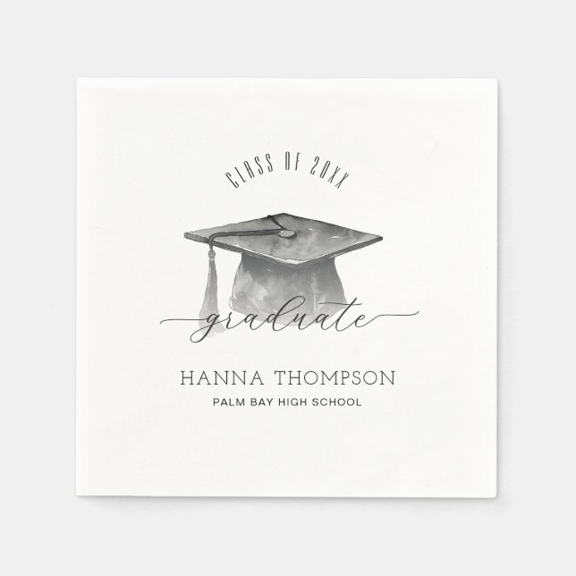 Simple Black and White Graduation Party Napkins (Front)