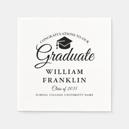 Simple Black And White Graduation Party Napkins