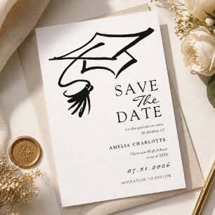 Simple Black and White Graduation Party Save The Date