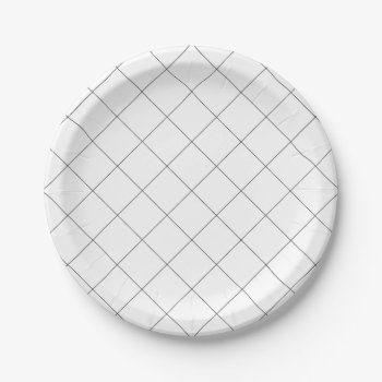 Simple Black And White Grid  Plaid Paper Plates by OakStreetPress at Zazzle