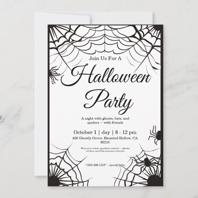 Simple Black And White Halloween Invitation (Front)