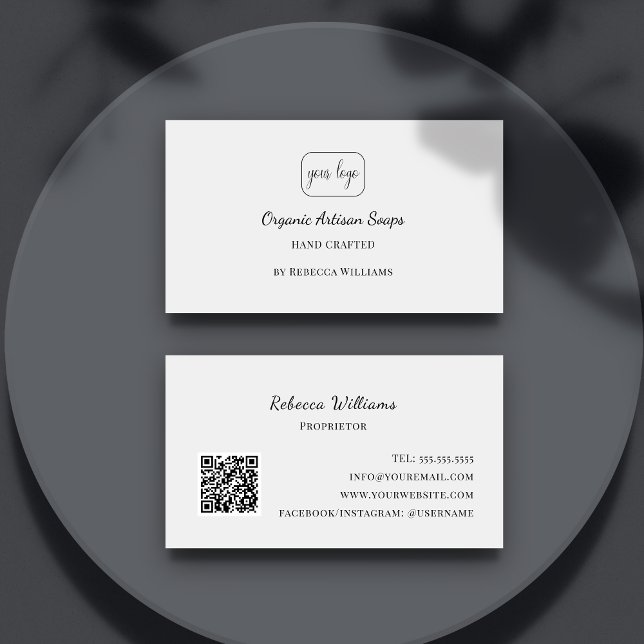 Simple Black and White Hand Made Soap QR code  Business Card (Creator Uploaded)