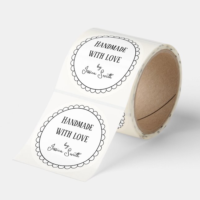 Simple Black and White Handmade with Love Craft Classic Round Sticker (Roll)