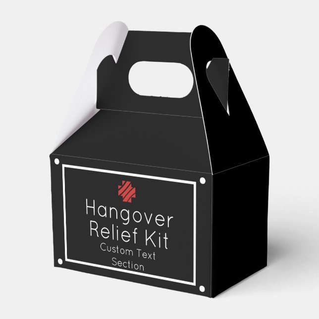 Simple Black and White Hangover Relief Kit Favor Boxes (Front Side)